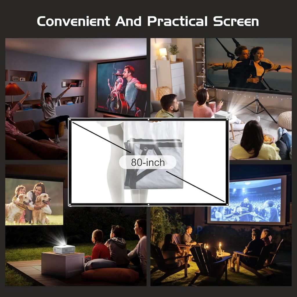 Mini Projector with Projector Screen, Full HD 1080P Portable 2