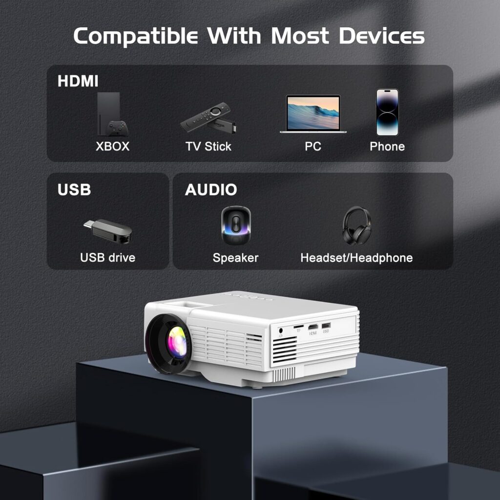 Mini Projector with Projector Screen, Full HD 1080P Portable 7
