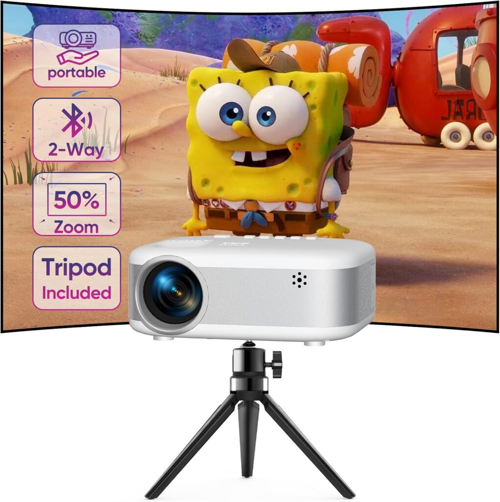 Mini Projector with Tripod, 1080P HD Portable Bluetooth Movie Projector 1