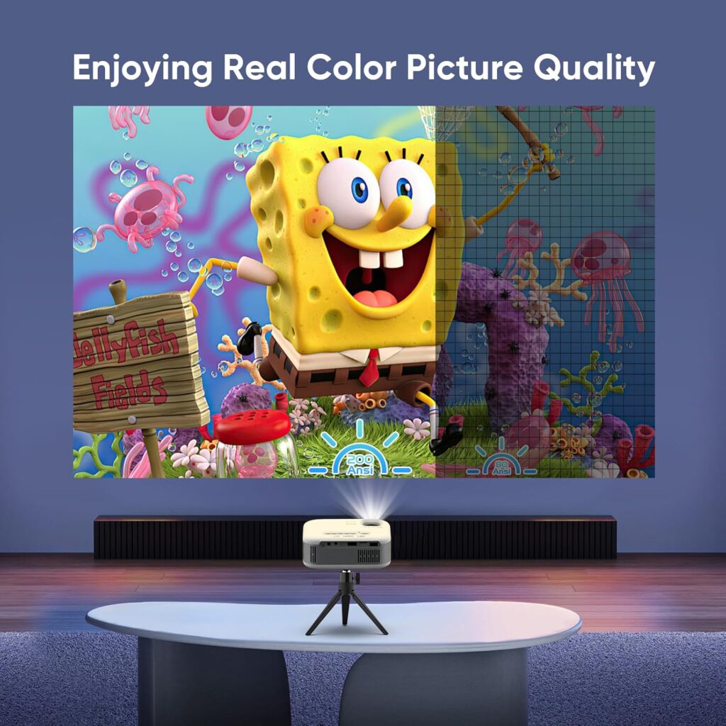 Mini Projector with Tripod, 1080P HD Portable Bluetooth Movie Projector 3