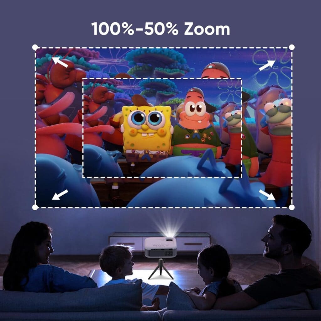 Mini Projector with Tripod, 1080P HD Portable Bluetooth Movie Projector 4