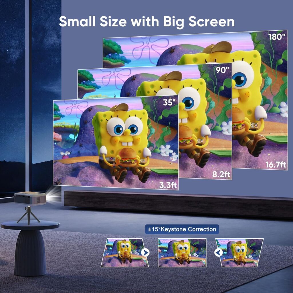 Mini Projector with Tripod, 1080P HD Portable Bluetooth Movie Projector 5