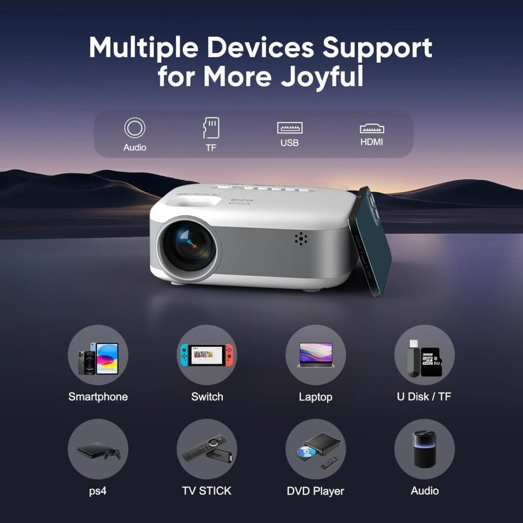 Mini Projector with Tripod, 1080P HD Portable Bluetooth Movie Projector 6