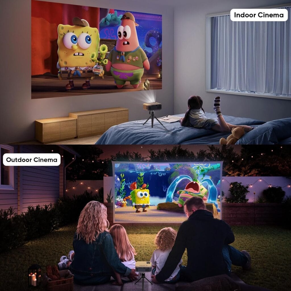 Mini Projector with Tripod, 1080P HD Portable Bluetooth Movie Projector 7