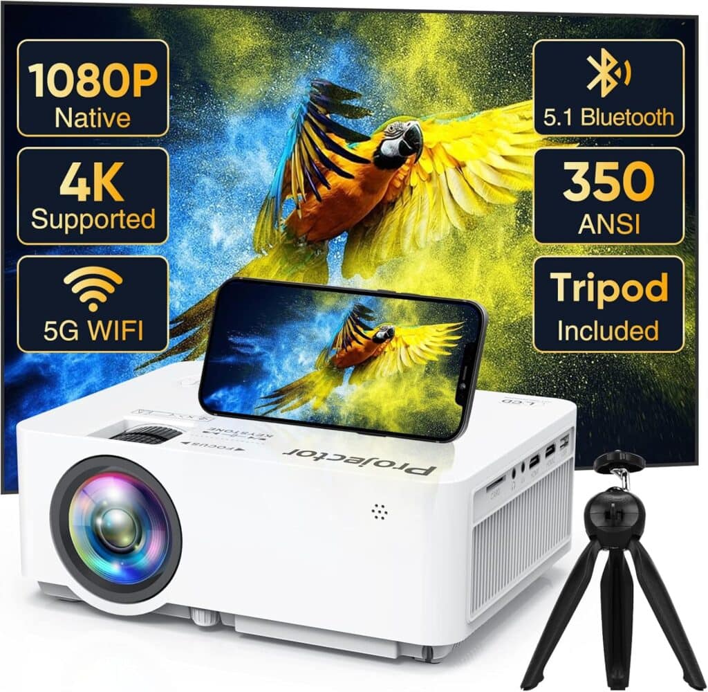 Native 1080P Projector with 5G WiFi Bluetooth and Tripod Officeal Website